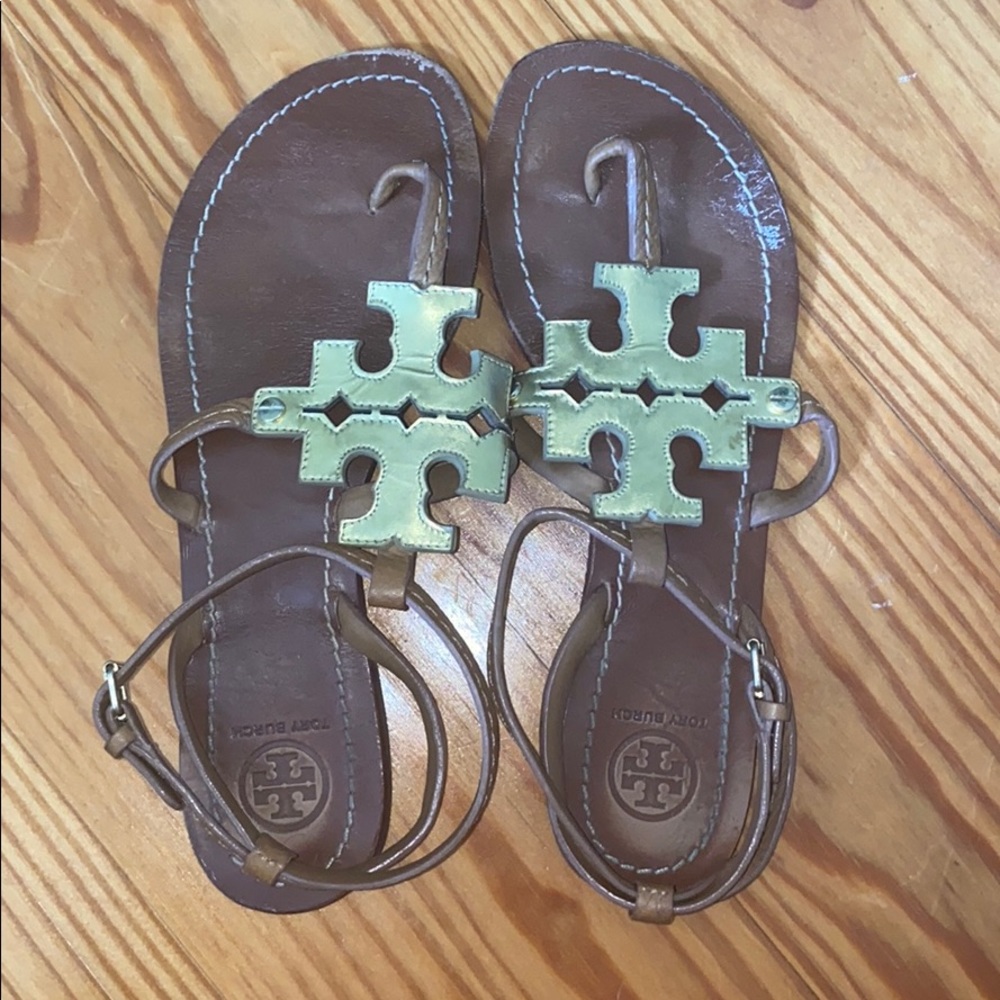 Used Tory Burch Gold T Sandals